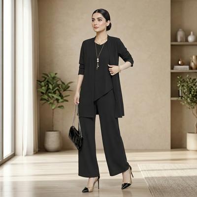 Women's 3-piece Suit Black Long Sleeve V-Neck Loose Fit