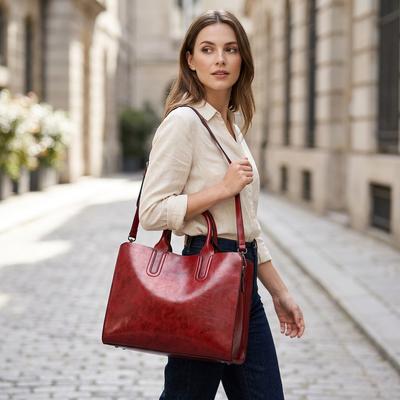 Blue Leather Shoulder Bag for Women Retro Style