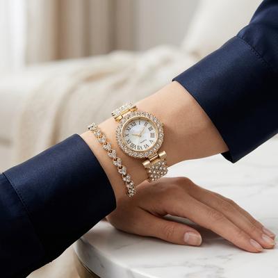 Women's Diamond Bracelet Watch Set with Chain