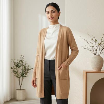 Women Loose Knit Cardigan Mid-Length Long Sleeve Shawl