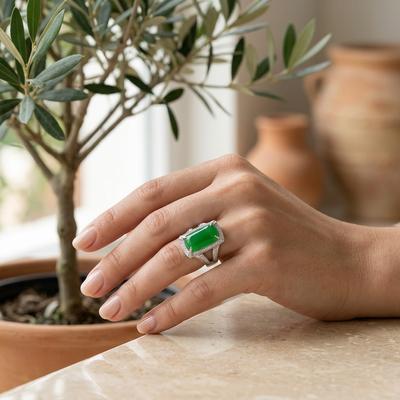 Green Jade Full Diamond Ring for Women