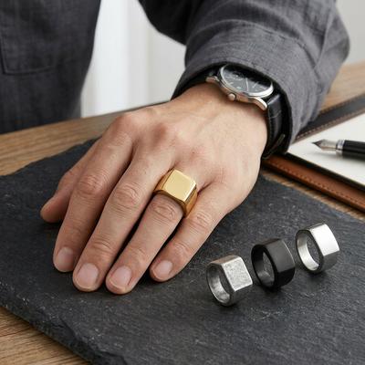 Stainless Steel Men's Ring Gold Tone Smooth Edge