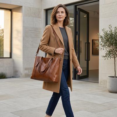 Brown Leather Shoulder Messenger Bag Large Capacity 2021