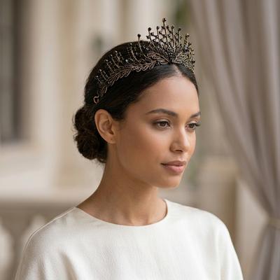 Baroque Crown Bridal Tiara Gold Rhinestone 2025 Wedding