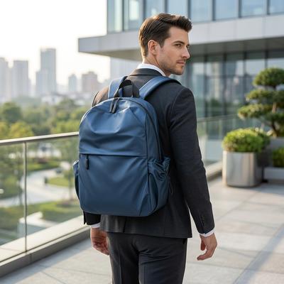 Men's Blue Nylon Business Backpack Large Capacity