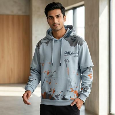Men Graffiti Hoodie Long Sleeve Cotton Beige Orange