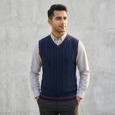 Men's V-Neck Knitted Sleeveless Vest Orange Winter
