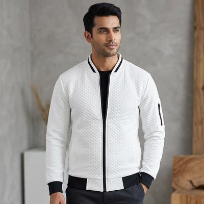 Men's Maroon Zipper Casual Jacket Collar Solid Color