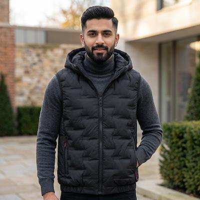 Men's Grey Hooded Waistcoat Jacket for Winter Warmth