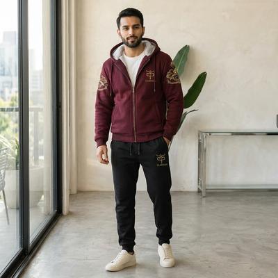 New Winter Men's Hooded Sports Suit Blue Fleece Zipper