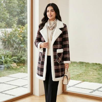 2025 Women Velvet Mid-Length Outfit White Plaid