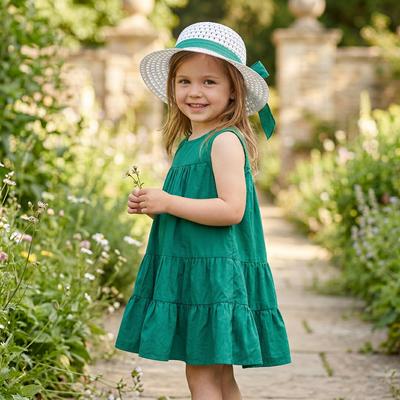 Girls Summer Sleeveless Green Dress with Hat