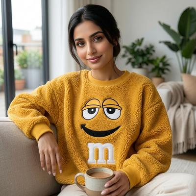 Women's Yellow Fleece Lined Round Neck Sweater