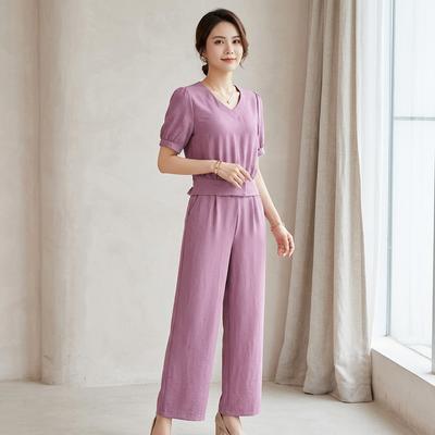 Women Black V-Neck Two-Piece Suit Summer 2023