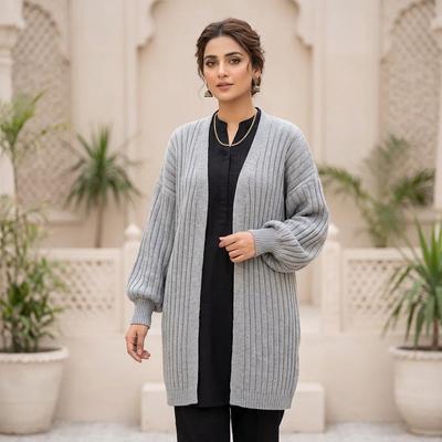 Women's Knitted Cardigan with Bat Sleeves Gray