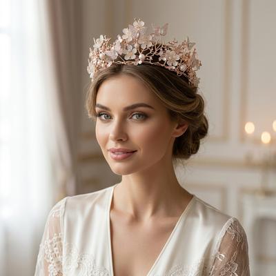 Golden Butterfly Flower Crown Tiara for Weddings