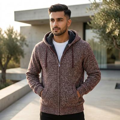 Men Maroon Fleece Hoodie Extra Large Knitted Winter