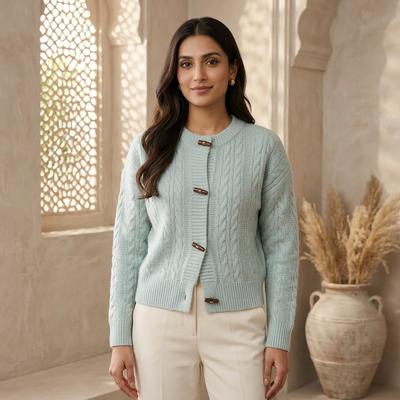 Button-Down Knit Cardigan Sweater Long Sleeve Patchwork