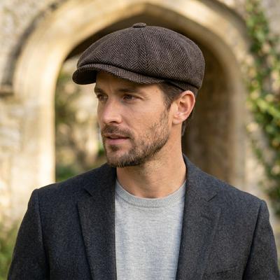 Men's Brown Herringbone Cap Large Circumference