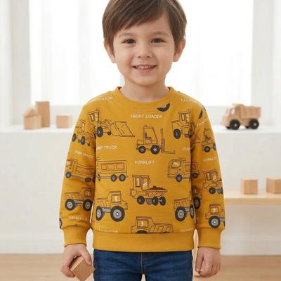 Children's Cartoon Cotton Sweatshirt Yellow Round Neck