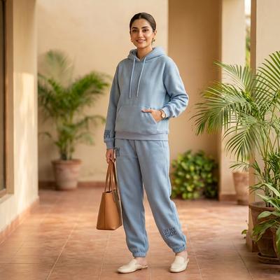 Women's Blue Hoodie Set Thick Warm Casual Two Piece