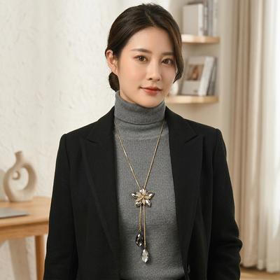 2022 Crystal Flower Necklace for Women Elegant Long Chain