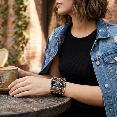 Women Retro Punk Leather Bracelet with 26 Letters Time Gem