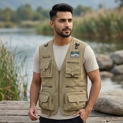 Men's Grey Mesh Fishing Vest with 8 Pockets