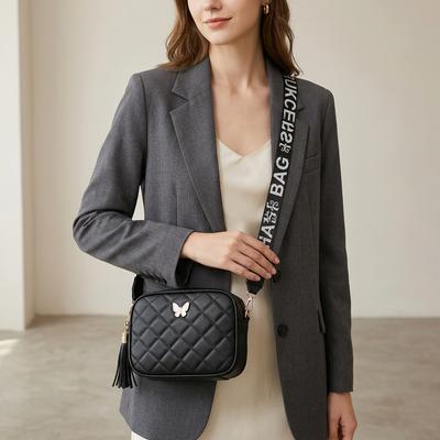 Black Quilted Butterfly Shoulder Bag for Women