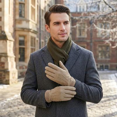 Men's Winter Velvet Touchscreen Gloves Beige
