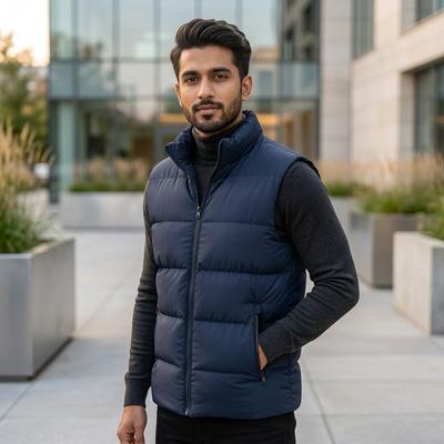 Men's Navy Blue Korean Style Vest Winter Casual