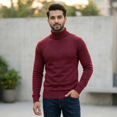 Men's Maroon Fleece Turtleneck Sweater