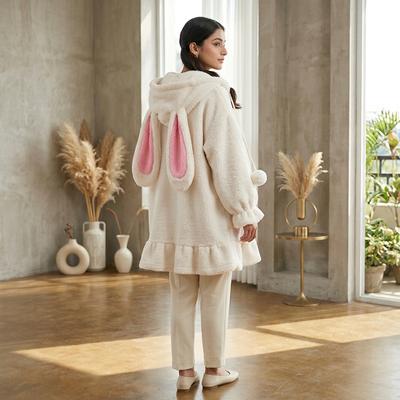 Women's Furry Rabbit Ears Wool Hoodie White