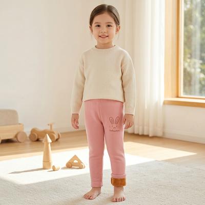 Girls Fleece Leggings Cartoon Pattern Warm Slim Fit