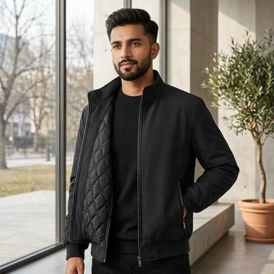 Men Fleece Lined Black Winter Jacket Warm Coat