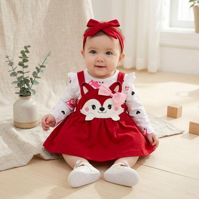 Girls Fox Print Skirt Set Brown Long Sleeve