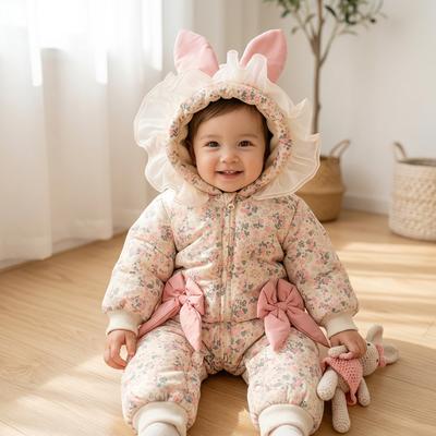 Baby Fleece Lined Winter Suit Women Pink Floral Climbing