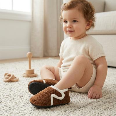 Baby Fleece Lined Slip-On Shoes Grey Winter Soft Sole