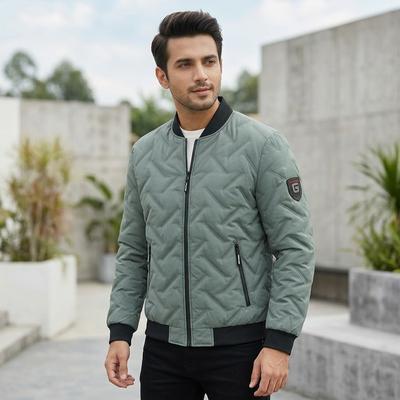 Men's Grey Quilted Jacket with Stand Collar 2023