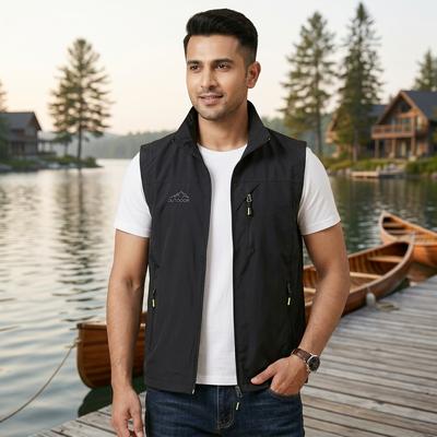 Men's Fishing Vest Olive Green Collar Large 7882