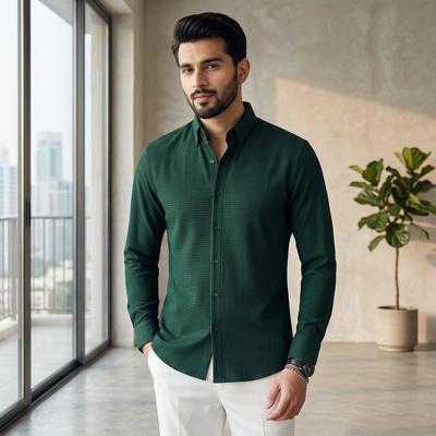 Men's 2023 Waffle Cotton Slim Fit Shirt White
