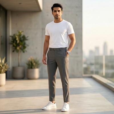 Men's 2023 Straight Casual Pants Light Grey Ankle Length