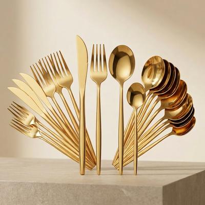 24-Piece Stainless Steel Gold Black Tableware Set