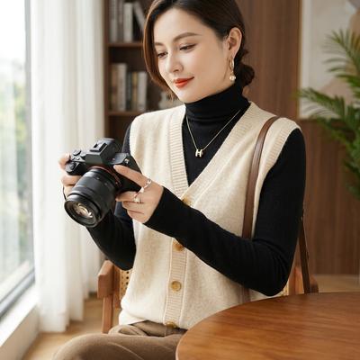 Women Knitted Orange Vest Cardigan Plus Size