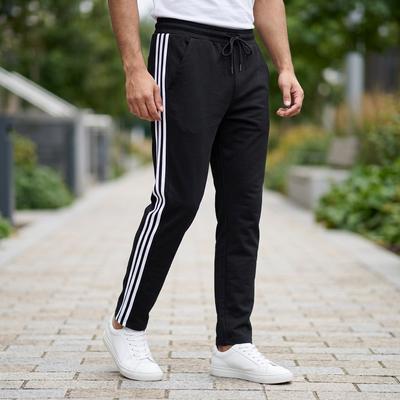 Men's Black Striped Track Pants with White Sneakers