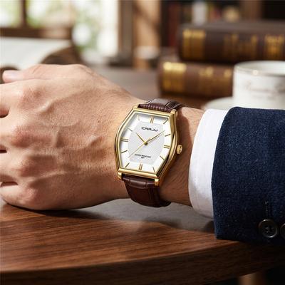 Men's Gold Watch with Brown Leather Belt