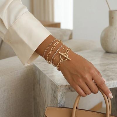 Multi Layer Geometric Bracelet for Women with Heart Pendant
