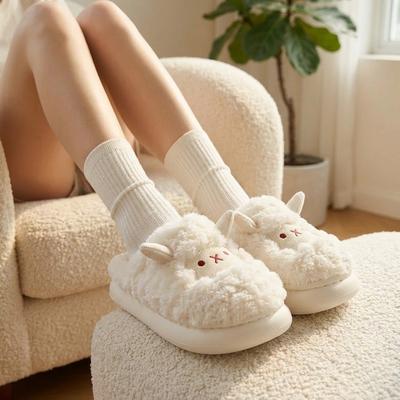 Cute Sheep Fluffy Slippers for Women Pink Winter