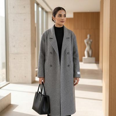 Women Woolen Coat Black Long Sleeve Mid-Length Korean Style