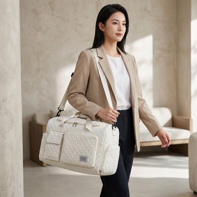 White Quilted Cross-Body Duffle Bag for Travel & Gym